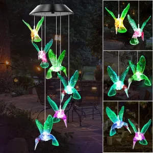 Green Hummingbird Solar Wind Chimes Color Changing Lights Outdoor, Best Gifts for Mom Grandma Women Wife Aunt Daughter Sister, Unique Mobile Wind Chime, Gardening Yard Decorations