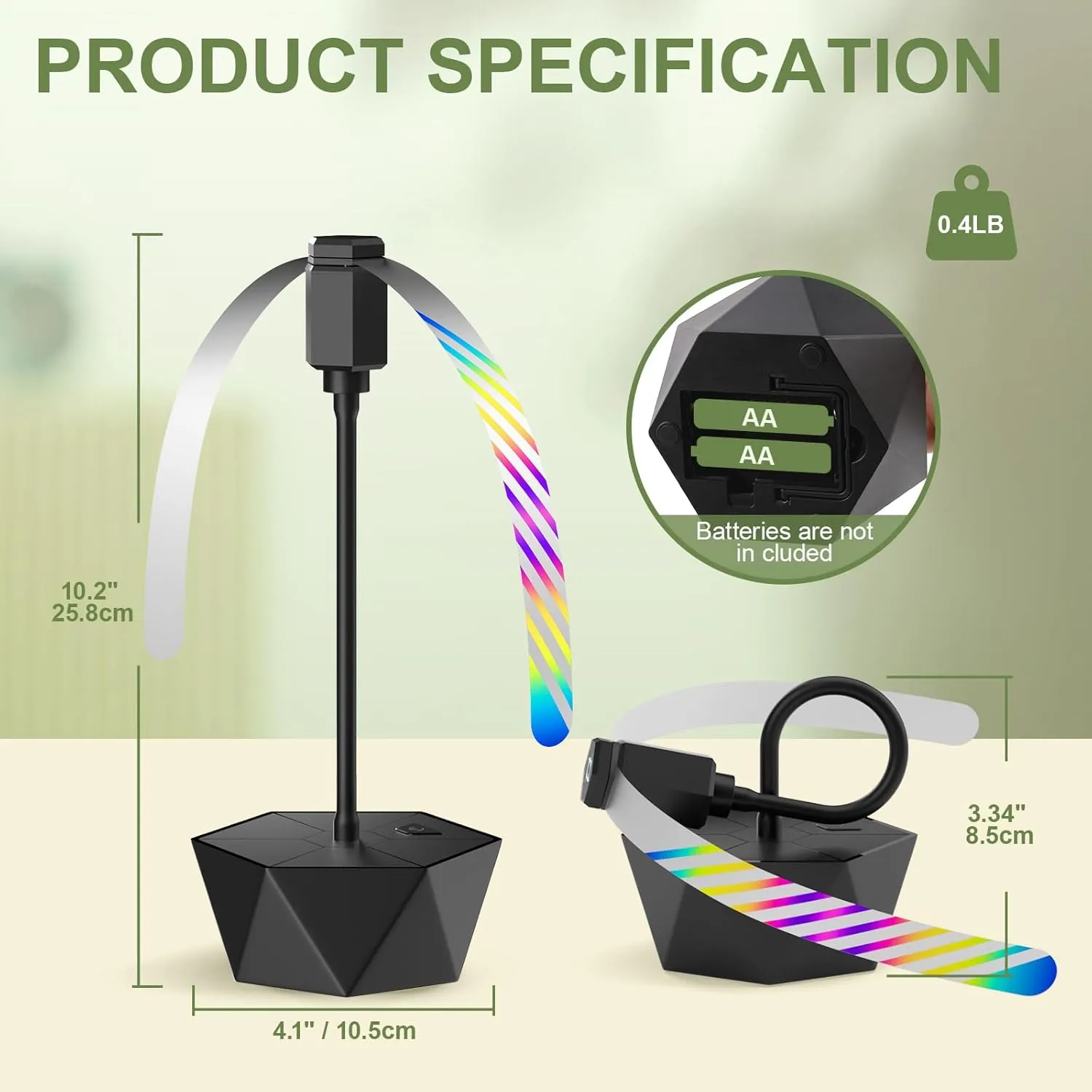 Grete Gotye 4-PC Table Food Fans, Flexible Goose-Neck Blades, Portable Battery Powered Fan for Home, Restaurant, Party, Picnic (Jet Black)