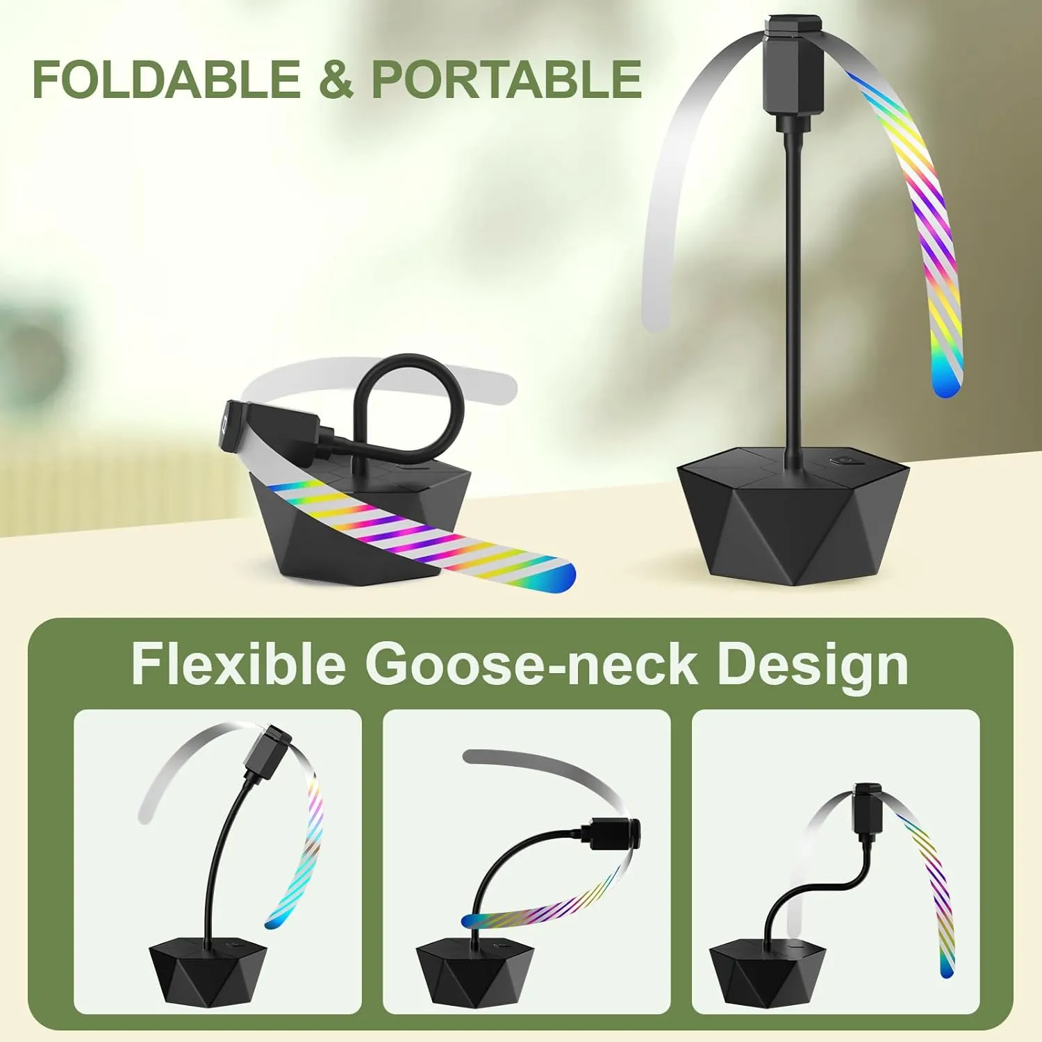 Grete Gotye 4-PC Table Food Fans, Flexible Goose-Neck Blades, Portable Battery Powered Fan for Home, Restaurant, Party, Picnic (Jet Black)