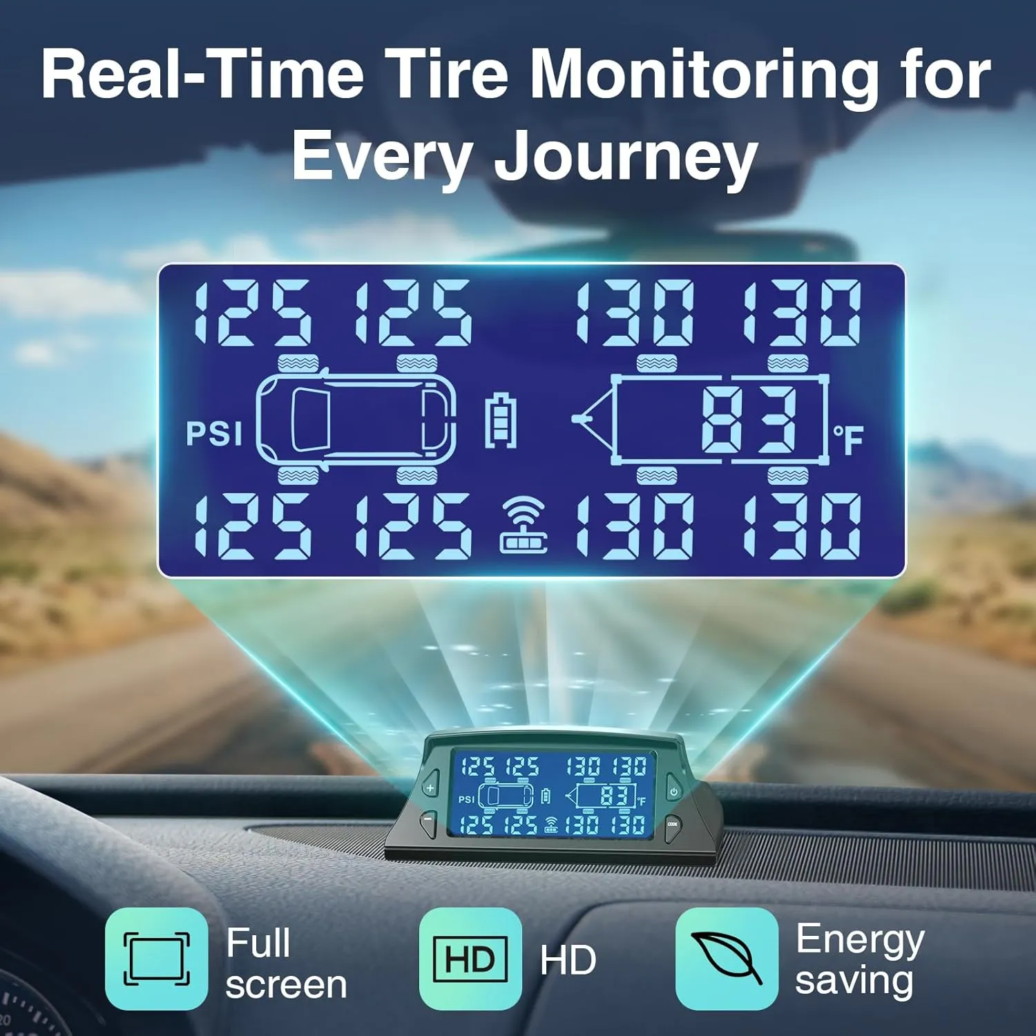 GUTA GT40 RV Tire Pressure Monitoring System, Tire Pressure Monitor System with Solar Charge, Wireless Trailer TPMS with 4 Sensors & 7 Alarm Modes, Large Screen (0-188 PSI)