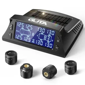 GUTA GT40 RV Tire Pressure Monitoring System, Tire Pressure Monitor System with Solar Charge, Wireless Trailer TPMS with 4 Sensors & 7 Alarm Modes, Large Screen (0-188 PSI)