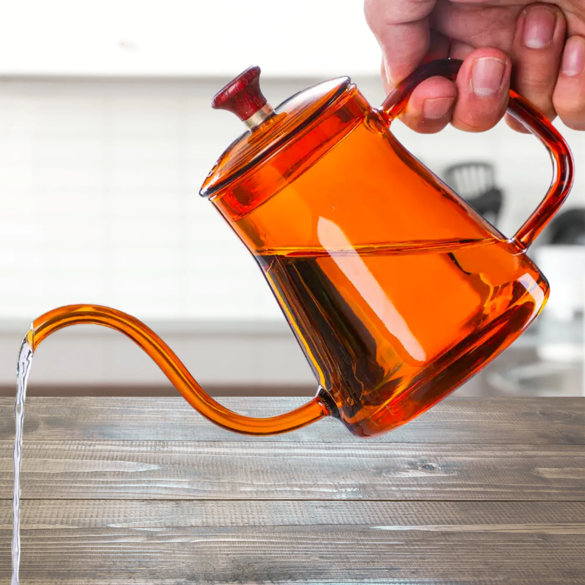 Handblown Amber Glass Gooseneck Kettle