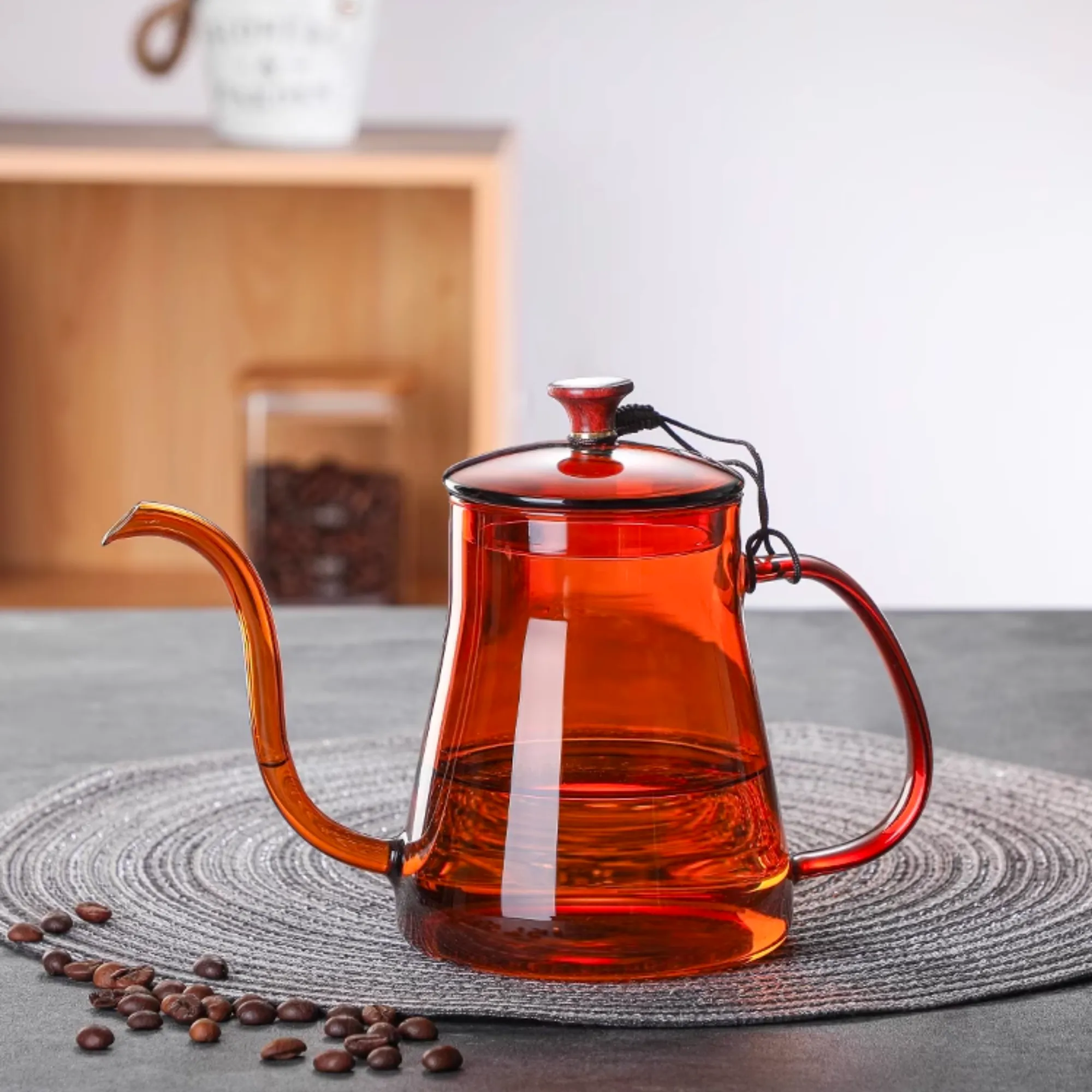 Handblown Amber Glass Gooseneck Kettle