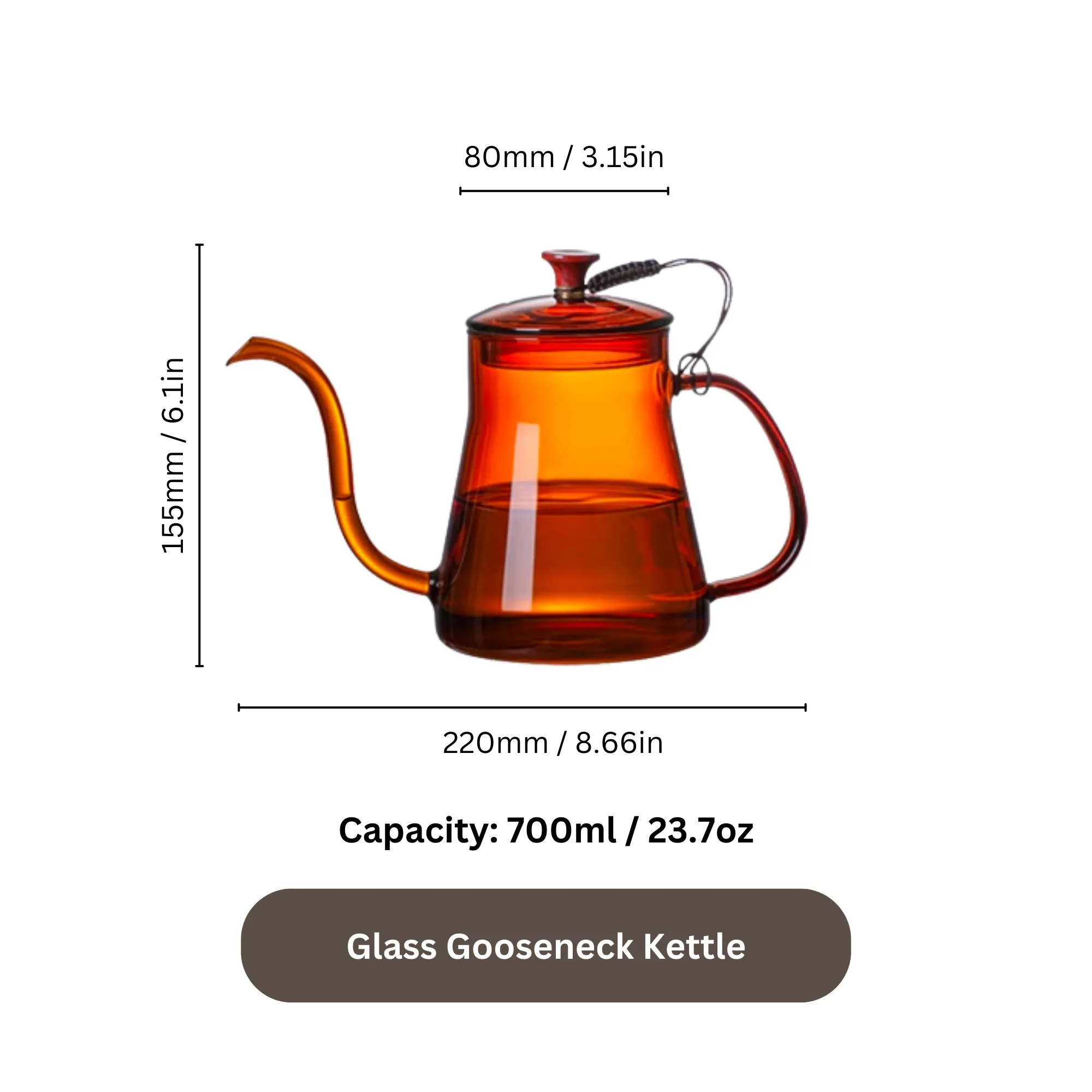 Handblown Amber Glass Gooseneck Kettle