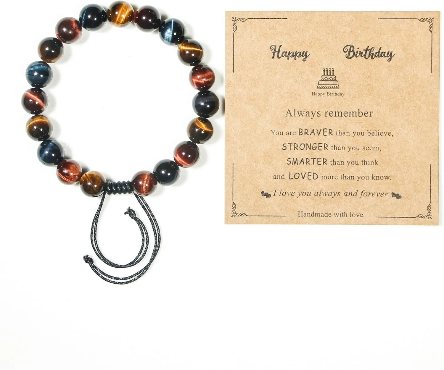 Happy Birthday Gifts muticolor Red Blue Golden Tiger Eye Bracelet for presents with Gift Box Card set,16 18 21 30 35 40 45 50 55 60 65 70 75 80 85 90 95 100 th years old