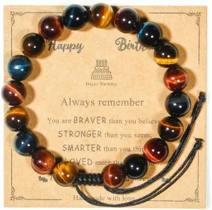 Happy Birthday Gifts muticolor Red Blue Golden Tiger Eye Bracelet for presents with Gift Box Card set,16 18 21 30 35 40 45 50 55 60 65 70 75 80 85 90 95 100 th years old