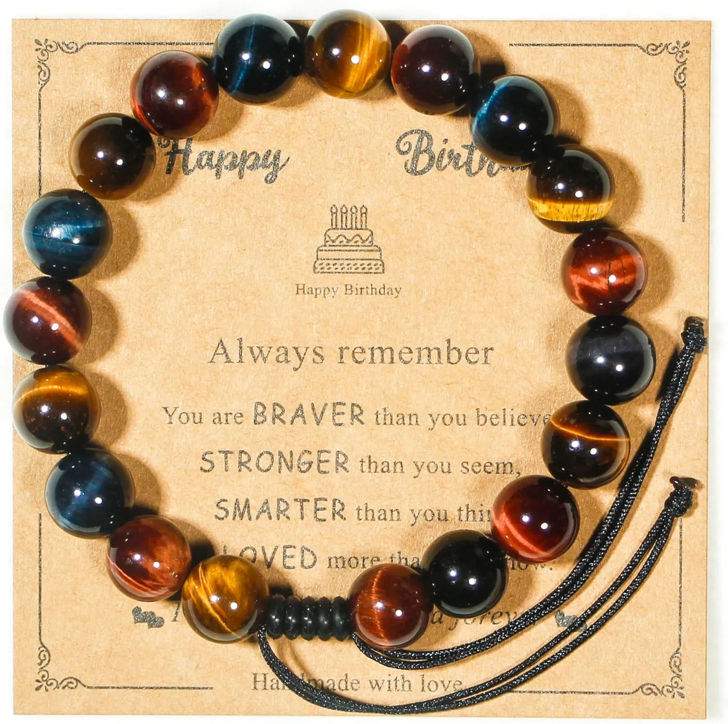 Happy Birthday Gifts muticolor Red Blue Golden Tiger Eye Bracelet for presents with Gift Box Card set,16 18 21 30 35 40 45 50 55 60 65 70 75 80 85 90 95 100 th years old