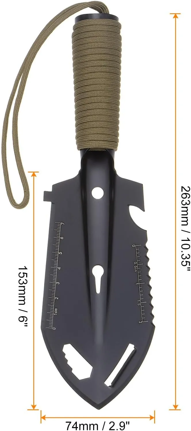 HARFINGTON 2pcs Multifunctional Camping Shovel 9 in 1 Multi-Purpose Backpacking Shovels with Carrying Bag for Outdoor Camping Hiking, Black Khaki