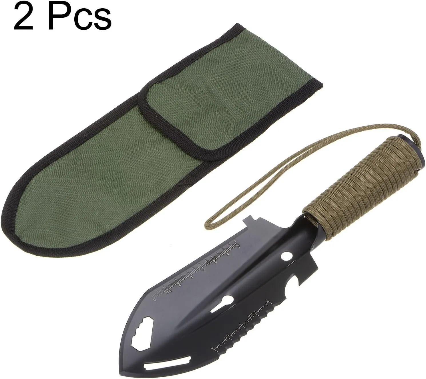 HARFINGTON 2pcs Multifunctional Camping Shovel 9 in 1 Multi-Purpose Backpacking Shovels with Carrying Bag for Outdoor Camping Hiking, Black Khaki
