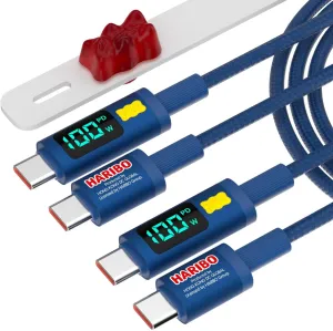 Haribo USB C to USB C Cable (2 Pack, 4.9ft), 100W PD Fast Charging, 4.9ft, LED Display, USB 2.0 Gummy Bear Style Charging Cords iPhone 15 16, Galaxy