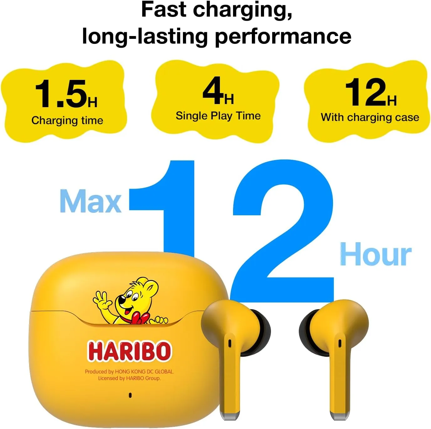 Haribo Wireless Earbuds, Bluetooth 5.3 TWS, 13mm Micro Dynamic Driver for Bass Sound, IPX 4, ENC, USB-C Type Charging Port, Gummy Bear Style