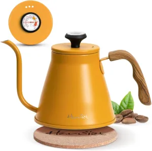 harriet Gooseneck Kettle, 37oz Pour Over Kettle Stove Top, Stainless Steel Coffee kettle with Thermometer, Tea Kettle with 3-Layer Base, Anti-Hot Handle, for Drip Coffee & Tea