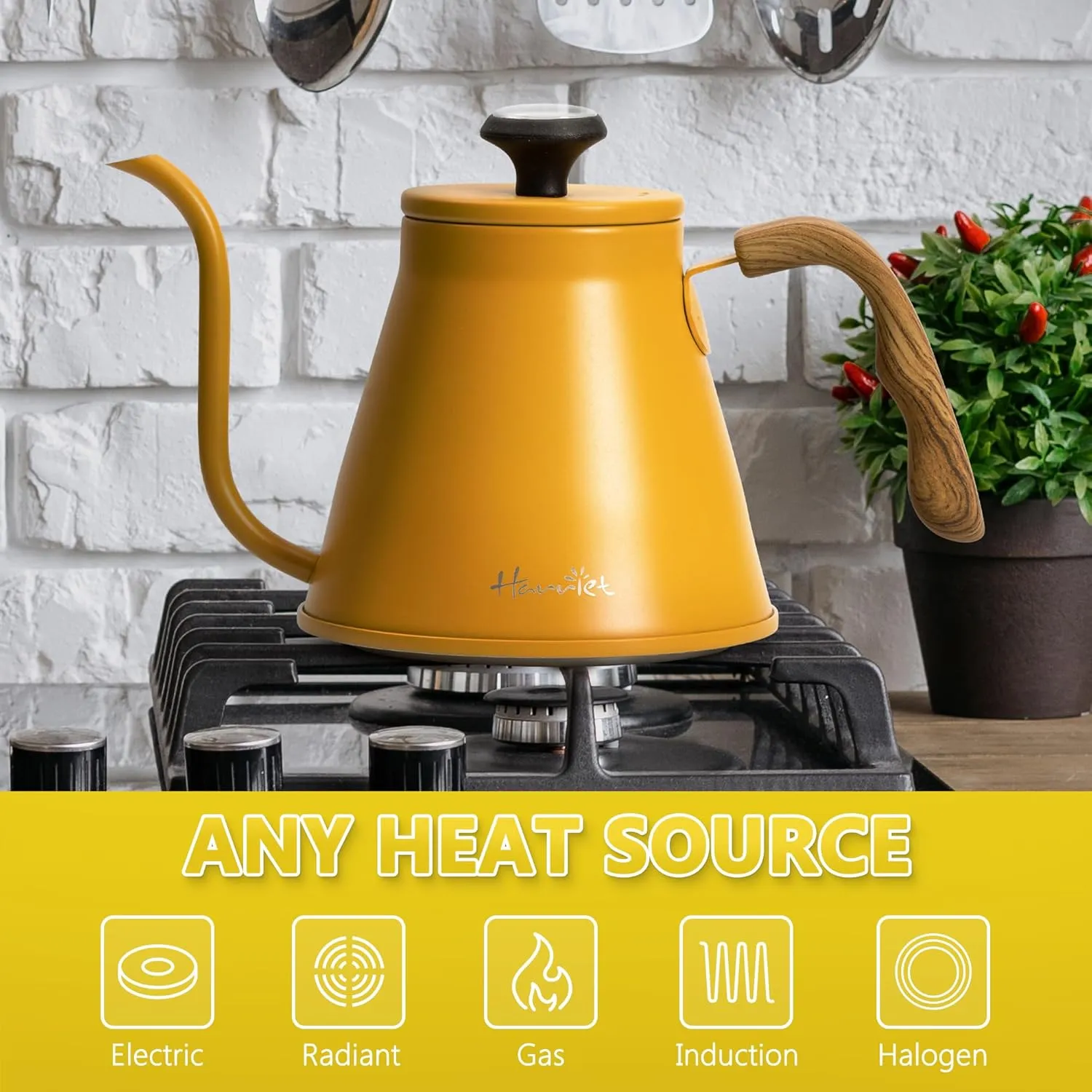 harriet Gooseneck Kettle, 37oz Pour Over Kettle Stove Top, Stainless Steel Coffee kettle with Thermometer, Tea Kettle with 3-Layer Base, Anti-Hot Handle, for Drip Coffee & Tea