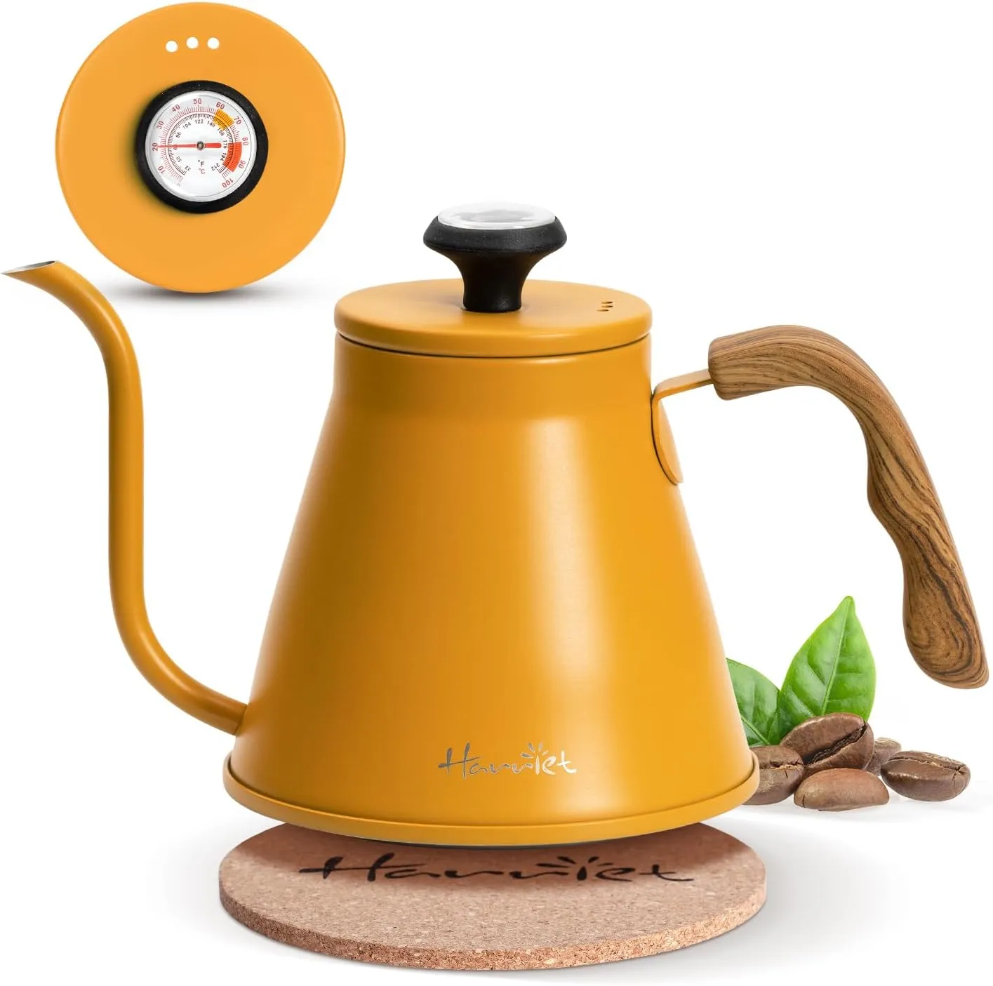harriet Gooseneck Kettle, 37oz Pour Over Kettle Stove Top, Stainless Steel Coffee kettle with Thermometer, Tea Kettle with 3-Layer Base, Anti-Hot Handle, for Drip Coffee & Tea