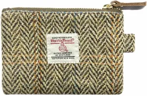 Harris Tweed Mini Coin Purse Handmade Lipstick Bag Vintage British Portable Credit Card ID Wallet with YKK Zipper for Women men (Khaki)