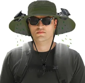 Hat with Fans Solar Power, Solar Fan Hat, 2 Solar Fan Sun Bucket Hat for Men Women UPF 50  Bucket Fishing & Beach