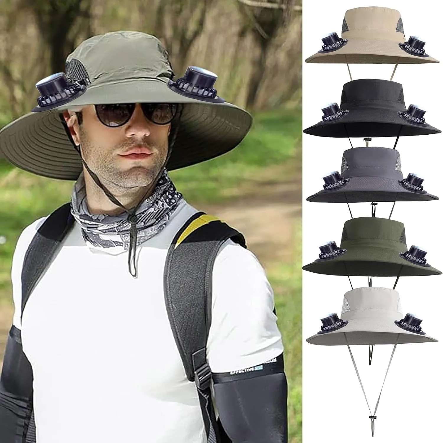 Hat with Fans Solar Power, Solar Fan Hat for Men Women, Removable & USB Charging, Fishing Hat with Solar Powered Fans