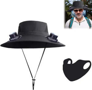Hat with Fans Solar Power, Solar Fan Hat for Men Women, Removable & USB Charging, Fishing Hat with Solar Powered Fans