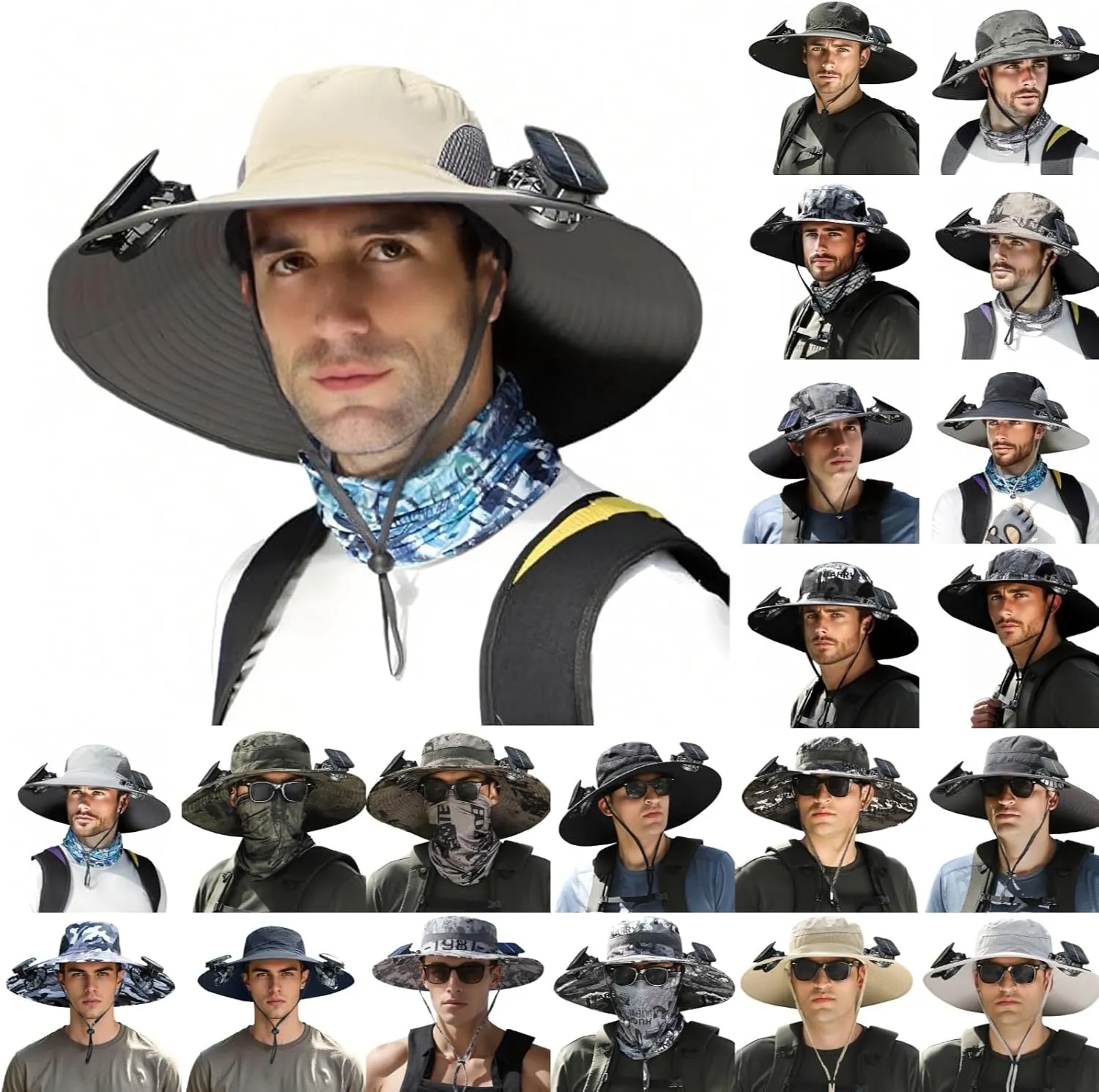 Hat with Fans Solar Power Wide Brim Removable Sun & USB Charging Hat Outdoor Fishing Sun Protection Solar Fan Hats