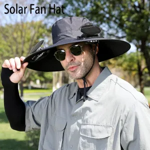 Hat with Fans Solar Power, Wide Brim Sun Hat with 2 Solar Fan Bucket Hat for Men Women, Fishing & Beach Hat with Fan Built in