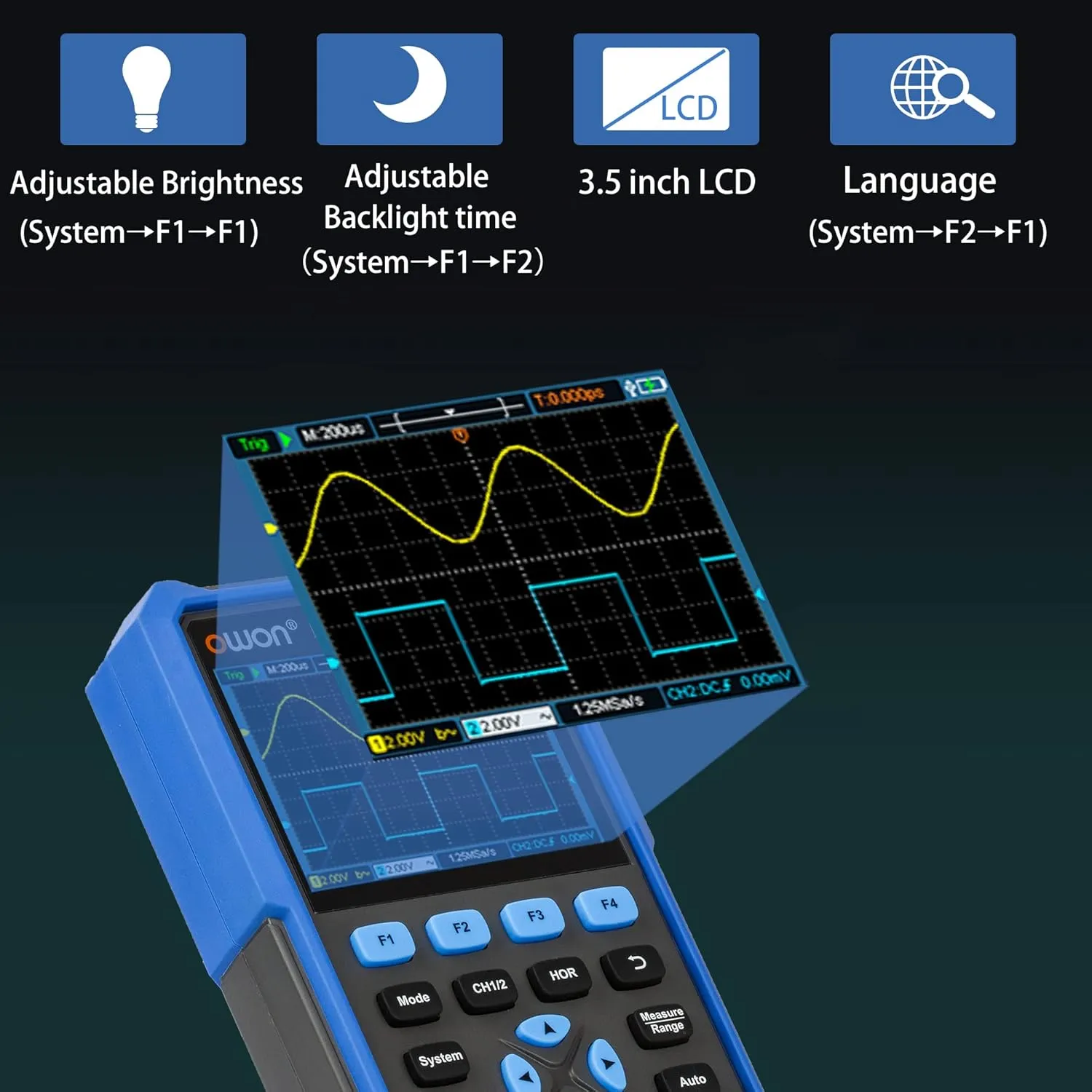 HDS272S Oscilloscope 2 1CH Digital Handheld Oscilloscope Multiumeter 3 in 1 70MHz Bandwidth 3.5" LCD Multiumeter OSC DMM Waveform Signal Generator for Automobile Maintenance,Power Detection