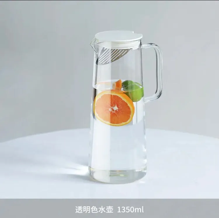 Heat Resistant Glass Water Jug, Glass Pitcher With Lid Jug, Handle For Hot Cold Beverages