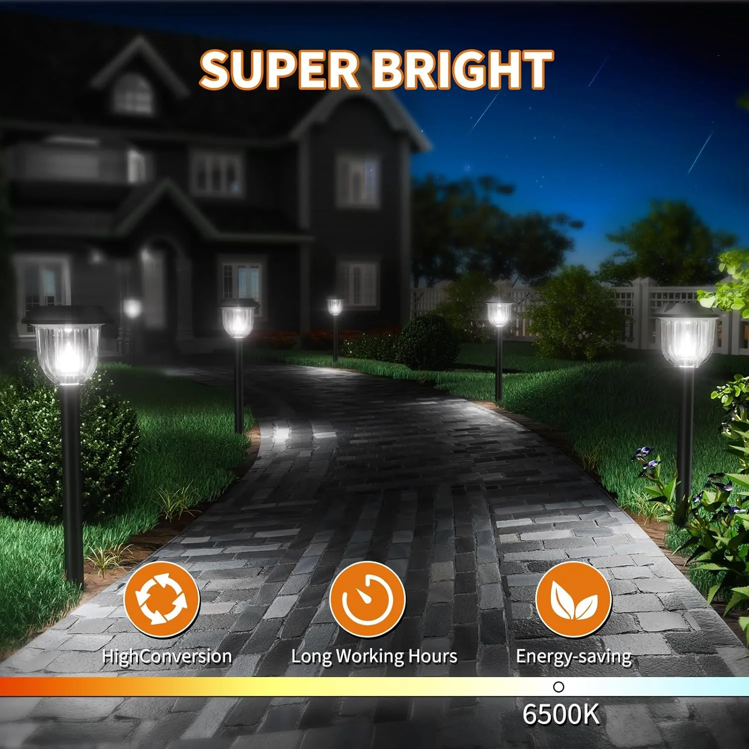 HIGH-POWER LED Solar lights for Outside,12000K 6 Pack Solar Lights Outdoor IP65 Waterproof,Landscape Lighting,Garden Decorative for Yard,Patio,Landscape,Pathway,Sidewalk,Driveway,Lawn (Cold White)
