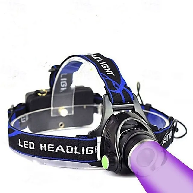 High-Power Outdoor Fishing Beekeeping Headlamp, UV Purple Black Light Head Light, Strong Head-Mounted Lamp for Outdoor Camping Hiking