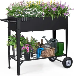 Highpro Raised Bed Garden with Wheels and Legs, Mobile Planter Box Elevated on Wheels Portable Planter Cart Outdoor Indoor for Vegetable Herbs Potted Plants Flowers