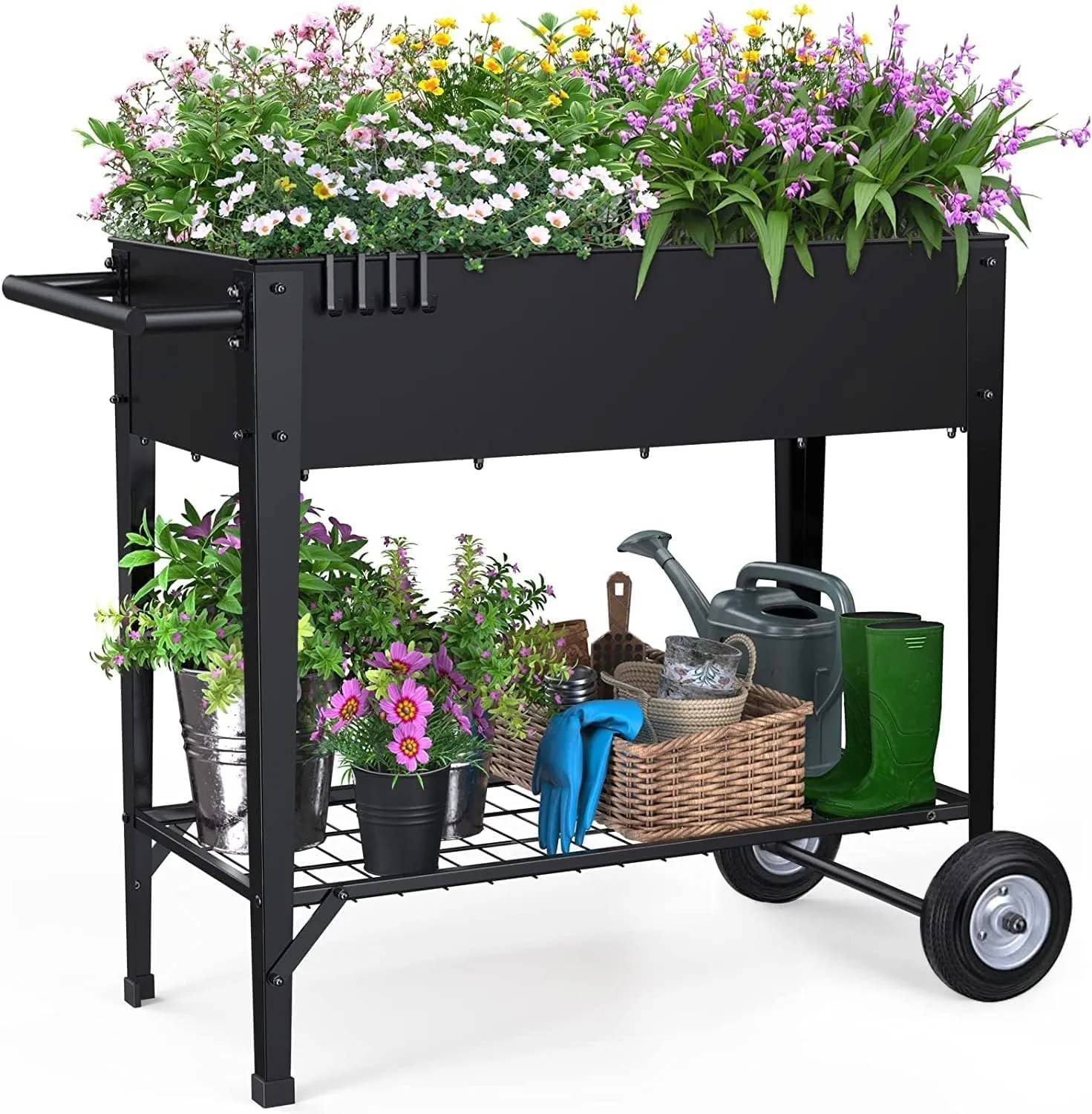 Highpro Raised Bed Garden with Wheels and Legs, Mobile Planter Box Elevated on Wheels Portable Planter Cart Outdoor Indoor for Vegetable Herbs Potted Plants Flowers