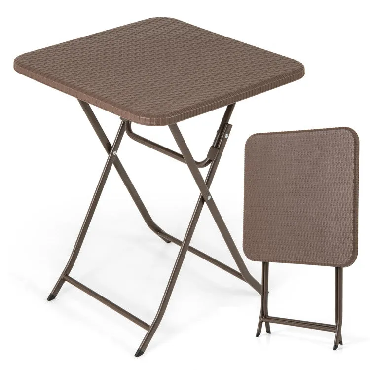 Hivvago Folding Picnic Table with Rattan Grain HDPE Tabletop and Sturdy Metal Fame-Coffee