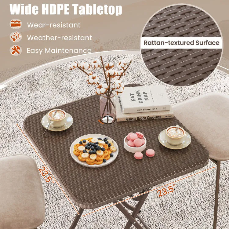 Hivvago Folding Picnic Table with Rattan Grain HDPE Tabletop and Sturdy Metal Fame-Coffee