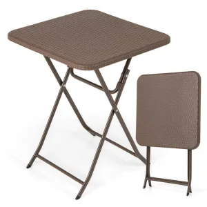 Hivvago Folding Picnic Table with Rattan Grain HDPE Tabletop and Sturdy Metal Fame-Coffee