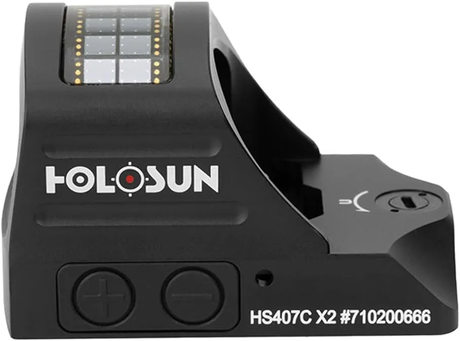 HOLOSUN HE407C-GR X2 / HS407C X2 2 MOA Dot Open Reflex Sight - Durable Shake-Awake Solar Failsafe Parallax-Free Aluminum Pistol Sight for Full-Sized Handguns - Green/Red Dot Options