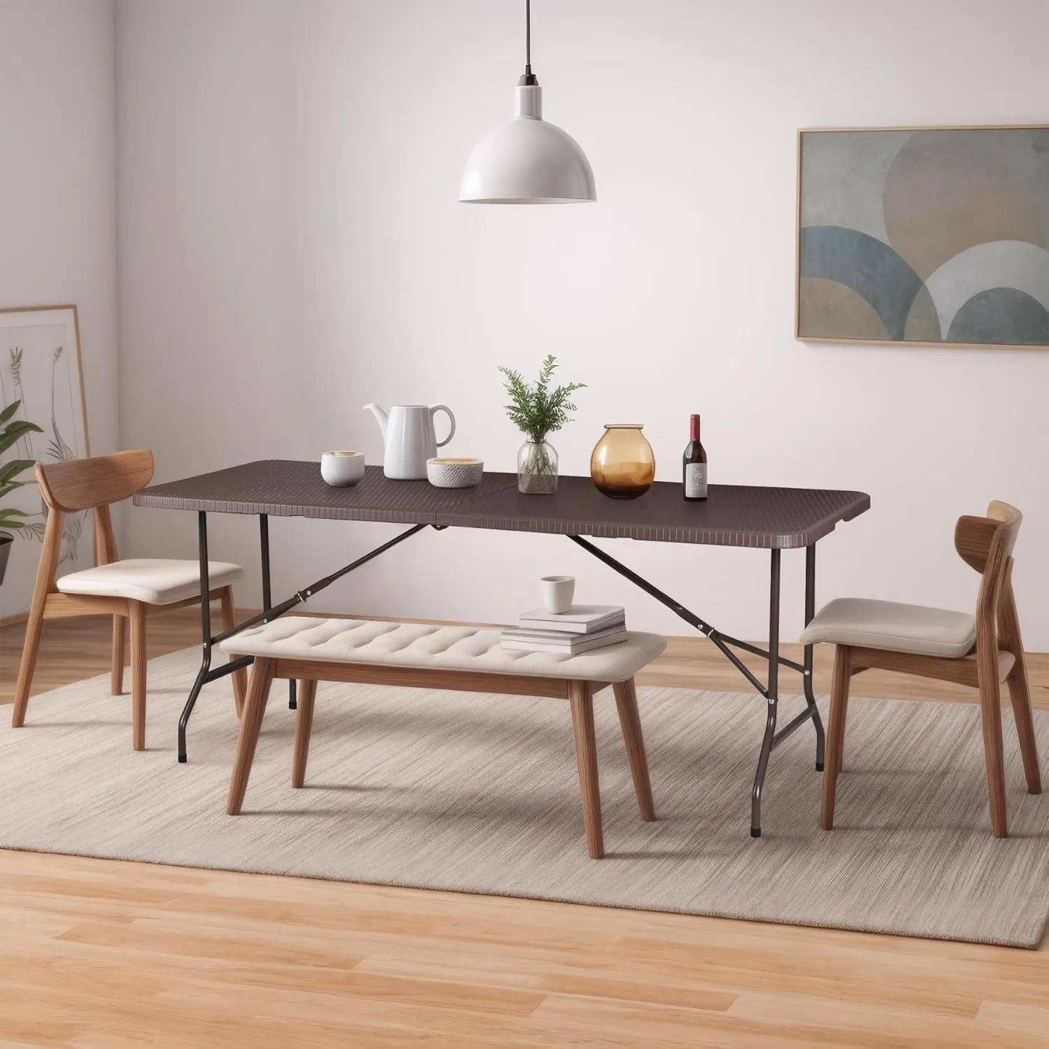 HomGarden Plastic Folding Table, Portable Indoor Outdoor Heavy Duty Utility Table for Game Puzzles Crafting Picnic Camping Dining Party, Brown (6FT)