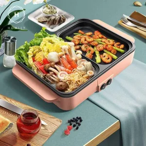Homlly Electric Barbecue Grill 2 in 1 Hot Pot