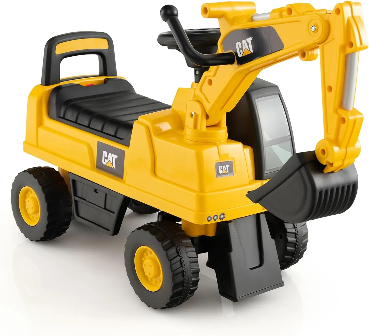 HONEY JOY Ride on Push Car, Licensed Caterpillar Toddler Bulldozer Digger Toy, Outdoor Digging Scooper w/360 Degree Working Shovel, Ride on Excavator Construction Vehicle for Kids Boys Girls, Yellow