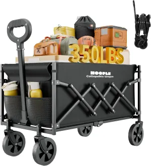 HOOPLE Collapsible Wagon Cart with Upgrade Wheels Foldable, Large Capacity Lightweight Utility Wagon with Drink Holders, Heavy Duty Camping Cart Wheels for Beach Garden Grocery Shopping Camping