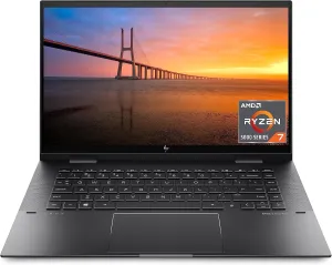 HP ENVY x360 Convertible 15-inch Laptop, AMD Ryzen 7 5825U processor, AMD Radeon Graphics, 8 GB RAM, 512 GB SSD, Windows 11 Home (15-eu1026nr, Nightfall black aluminum)