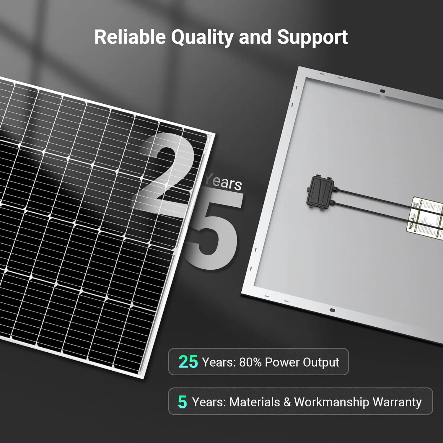 HQST 200 Watt Solar Panel, 9BB Monocrystalline Solar Panels with 25% Efficiency, Grade A  Cells, IP65 Rating for RV, Camper Van, Trailer, Marine, Home Rooftop, Off Grid