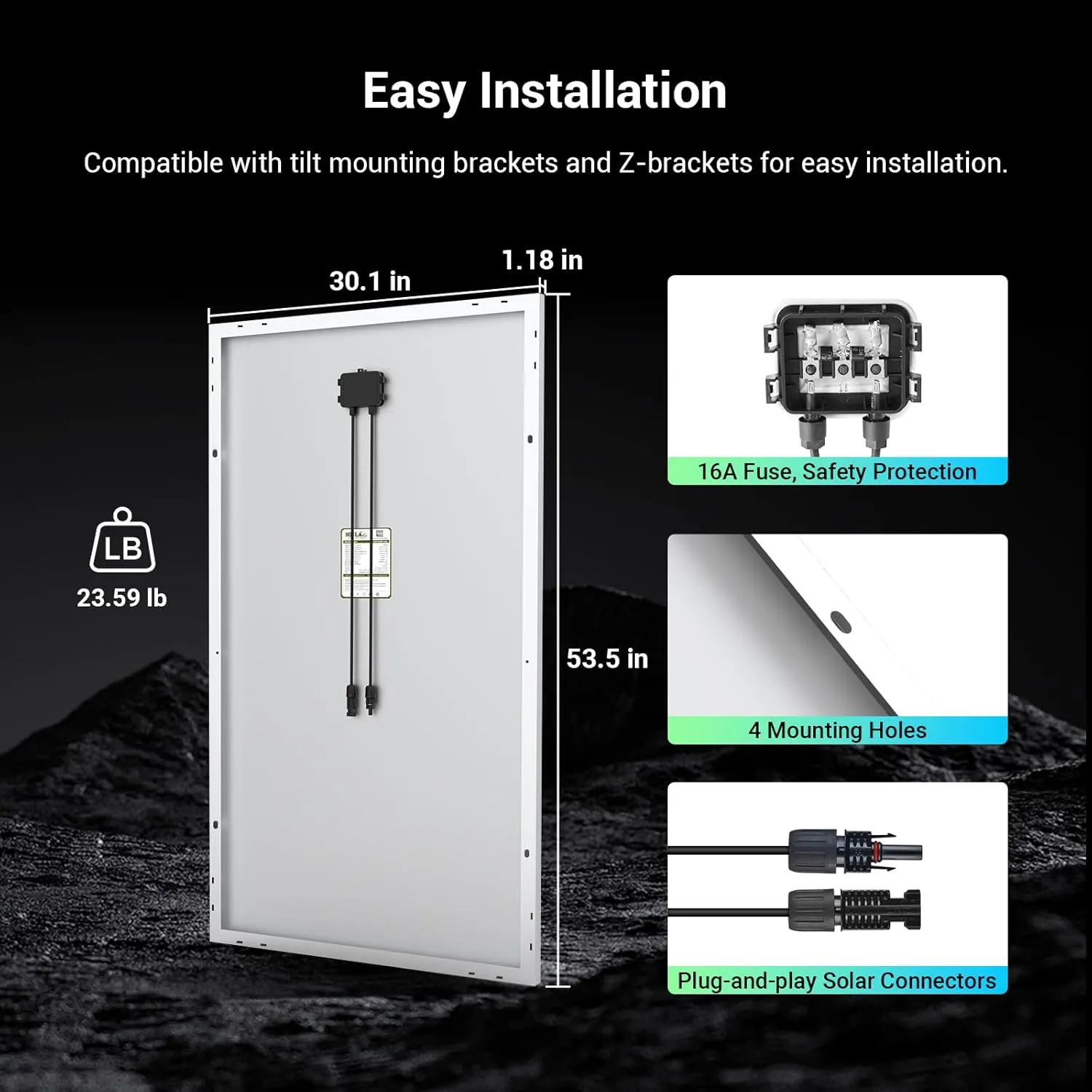 HQST 200 Watt Solar Panel, 9BB Monocrystalline Solar Panels with 25% Efficiency, Grade A  Cells, IP65 Rating for RV, Camper Van, Trailer, Marine, Home Rooftop, Off Grid