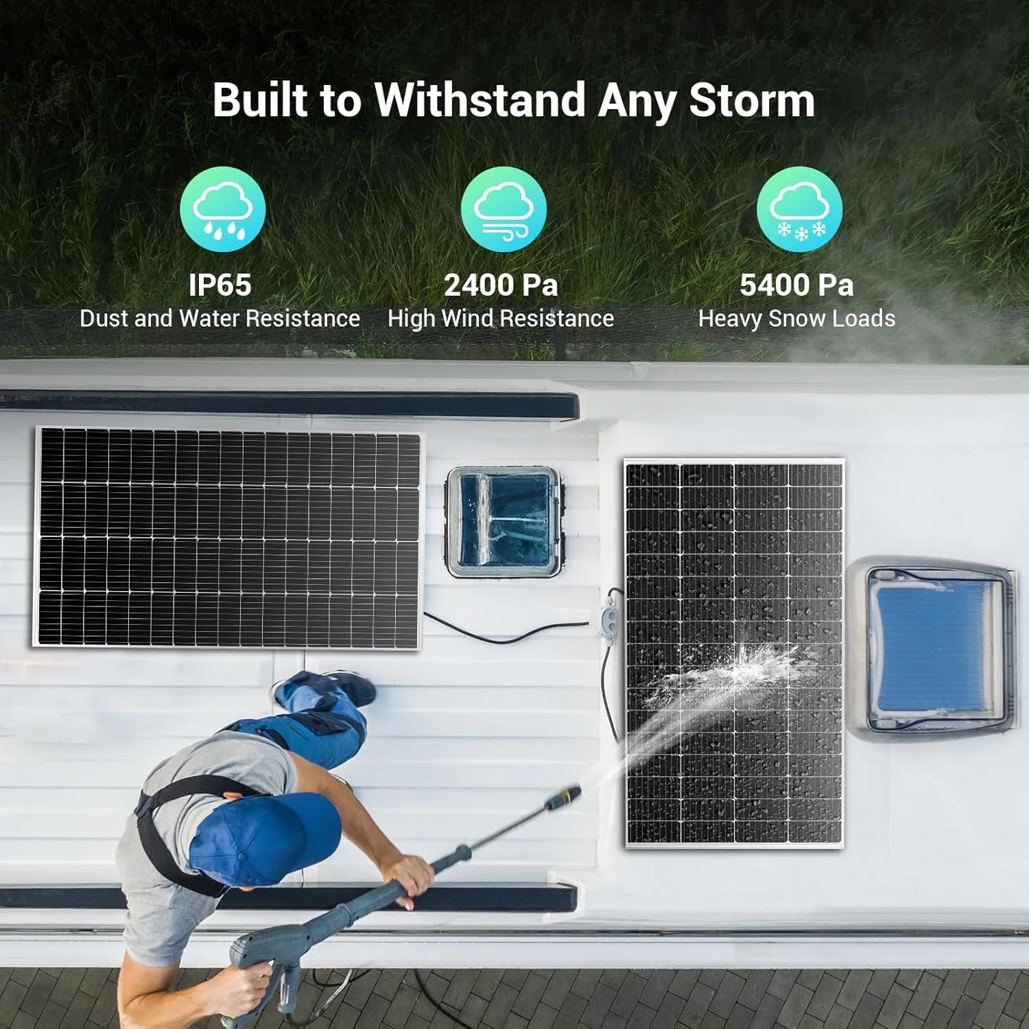 HQST 200 Watt Solar Panel, 9BB Monocrystalline Solar Panels with 25% Efficiency, Grade A  Cells, IP65 Rating for RV, Camper Van, Trailer, Marine, Home Rooftop, Off Grid