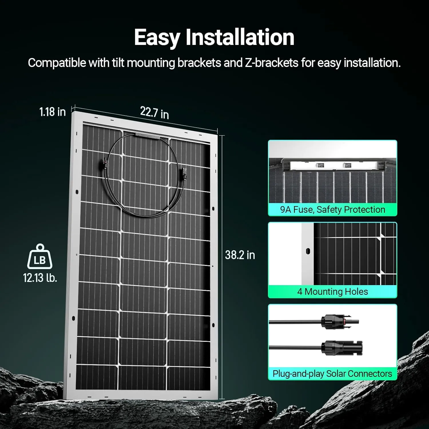 HQST Bifacial 100 Watt 12V Solar Panel, 9BB Monocrystalline Solar Panels with 25% High Efficiency Module PV Power for Battery Charging Boat, Caravan and Other Off Grid Applications