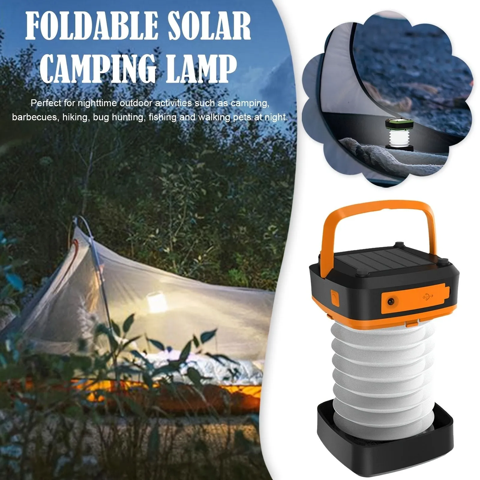 Hunting Camping Portable For Multi-zone Solar Multi-device compatible Foldable/Retractable Fishing; Light Multi-Functional Lamp; Rechargeable USB LED Hiking;