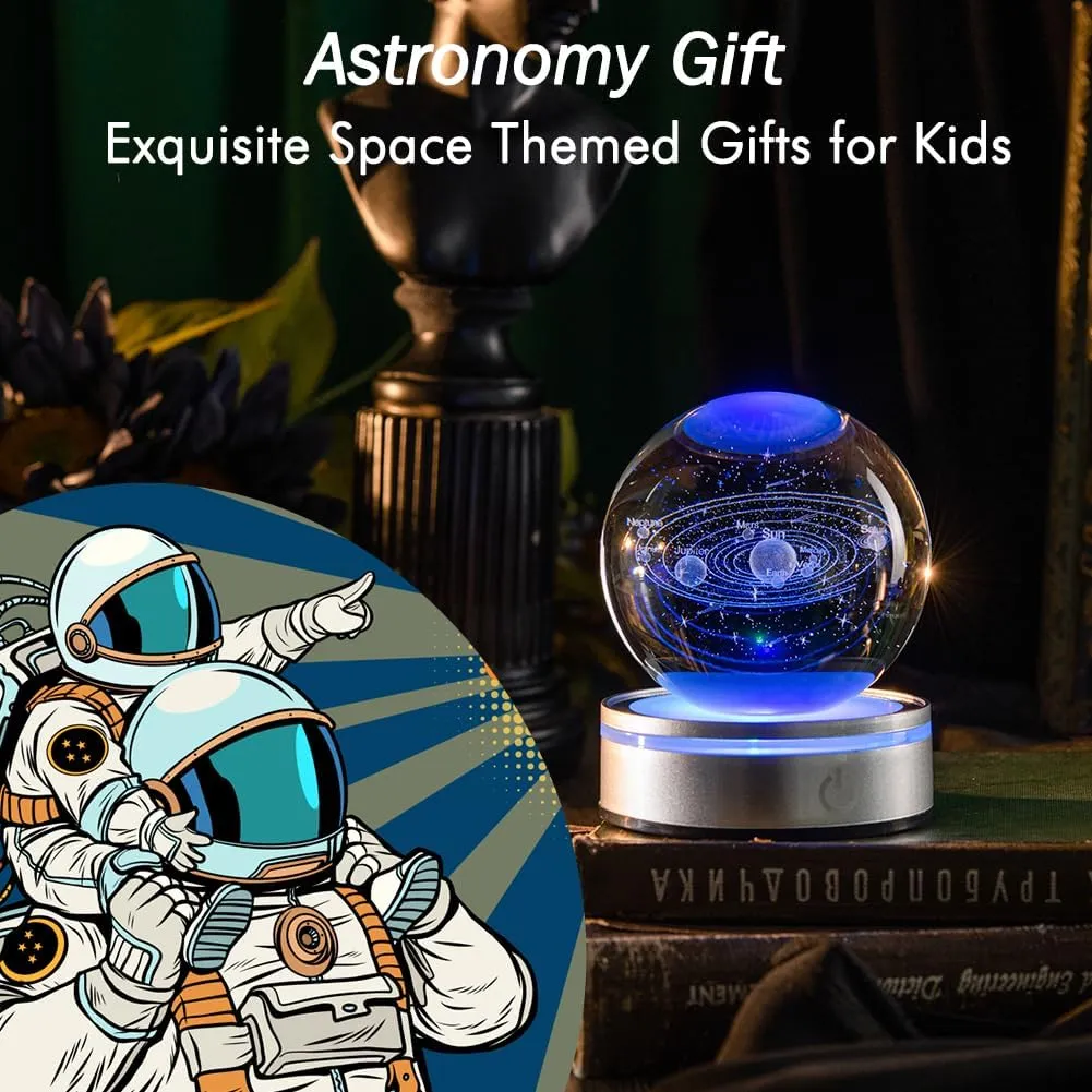 IFOLAINA 3D Solar System Crystal Ball Model Gift Space Astronomy Gift Planets Multicolor Universe Globe Ball Science Astrophysics Gift Night Light Kids Bedroom Adults Gift