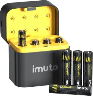 imuto Rechargeable AAA Batteries Lithium 8 Pack with Fast Charger,1300mWh 1.5V Constant Output Triple a Lithium Batteries 1600 Cycles Long Lasting