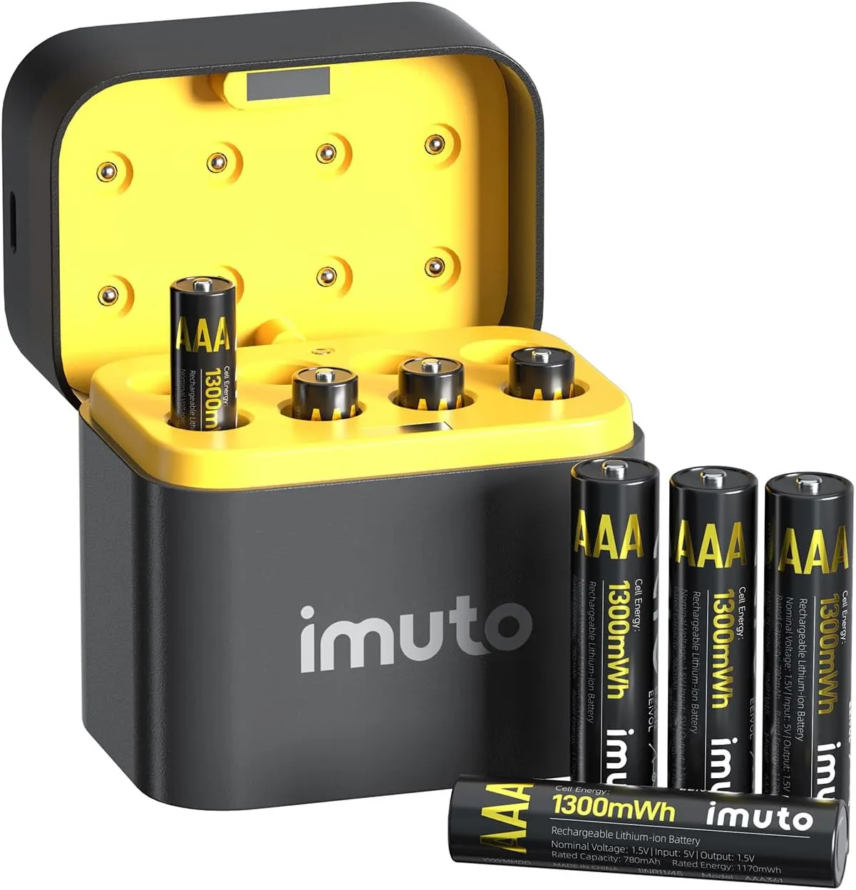 imuto Rechargeable AAA Batteries Lithium 8 Pack with Fast Charger,1300mWh 1.5V Constant Output Triple a Lithium Batteries 1600 Cycles Long Lasting