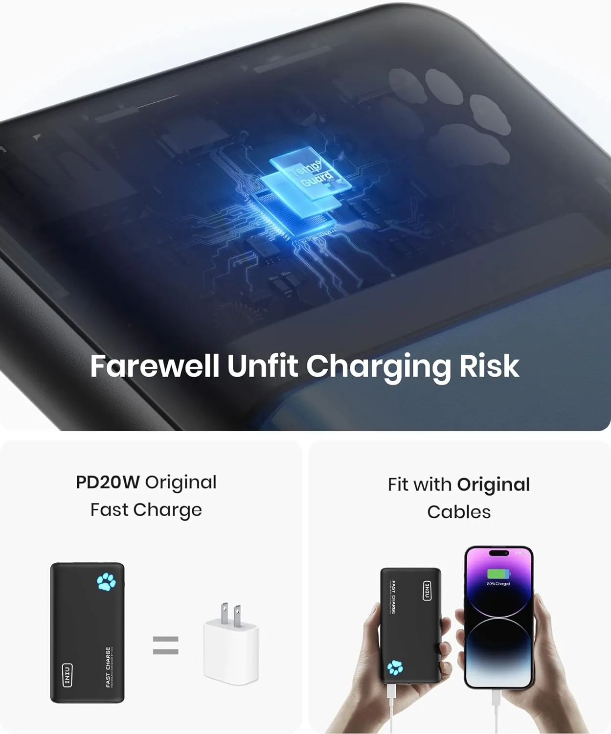 INIU Portable Charger, 20W PD3.0 Fast Charging Slimmest 10000mAh Power Bank, USB C in/Out QC4  Battery Pack, Portable Phone Charger for iPhone 16 15 14 13 12 Pro Samsung S22 S21 Google AirPods iPad