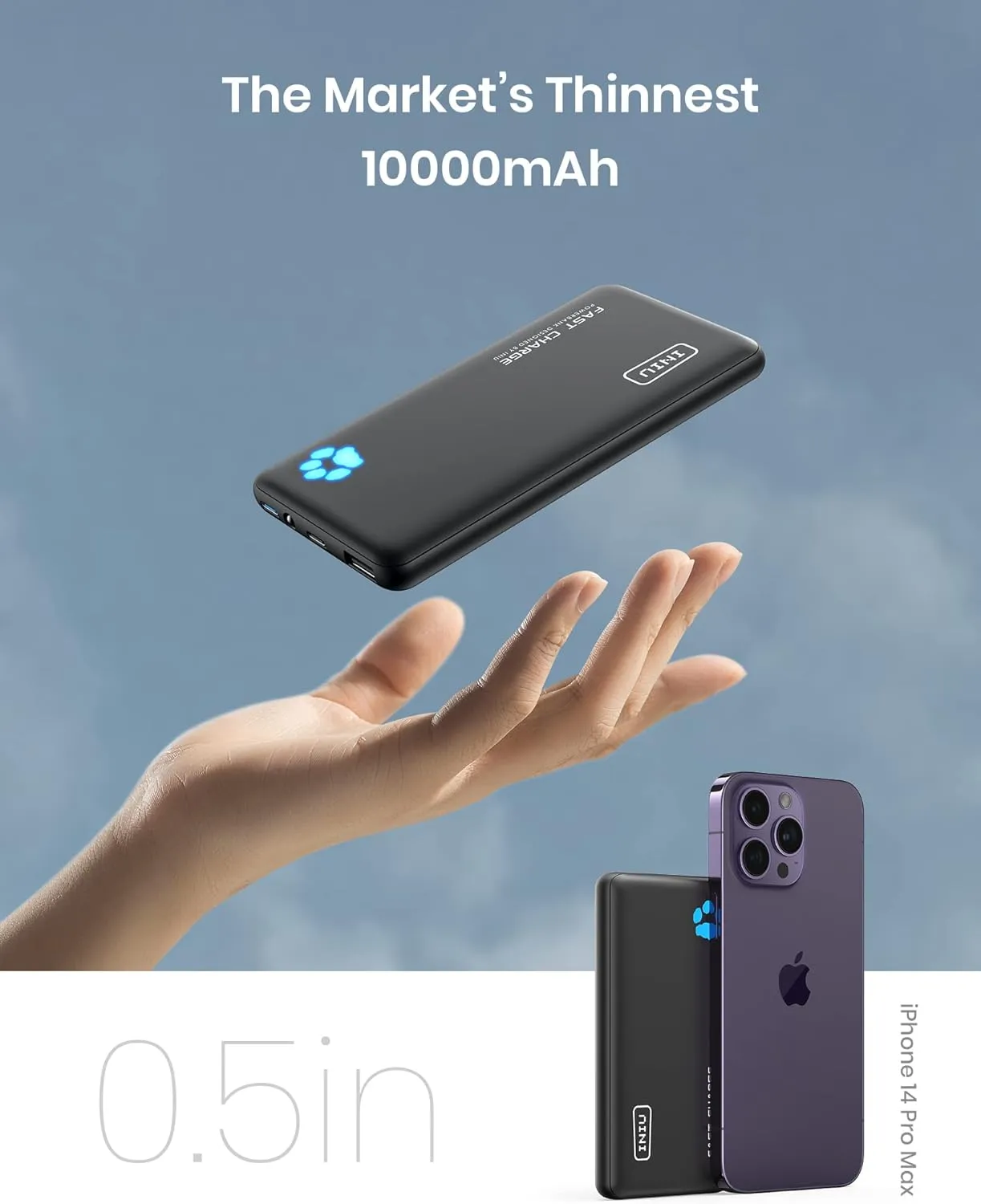 INIU Portable Charger, 20W PD3.0 Fast Charging Slimmest 10000mAh Power Bank, USB C in/Out QC4  Battery Pack, Portable Phone Charger for iPhone 16 15 14 13 12 Pro Samsung S22 S21 Google AirPods iPad