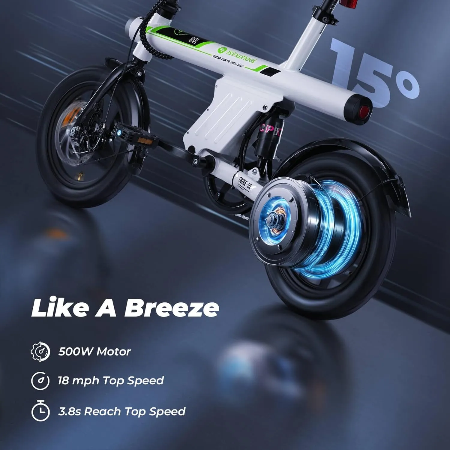 isinwheel U1 Electric Bike, 500W Motor, 20 mph, Folding Ebike, 14"/16"/20" Adults Electric Bicycles, 280.8Wh Battery, 25 Miles PAS Range, Black, Disc Brake, Aluminum Alloy Wheels